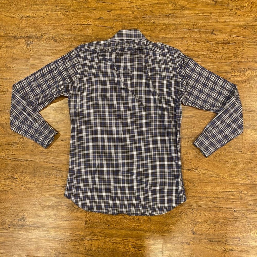 Peter Millar Brown Plaid Dress Casual Long Sleeve Button Up Shirt Men's Size Med - Picture 2 of 10